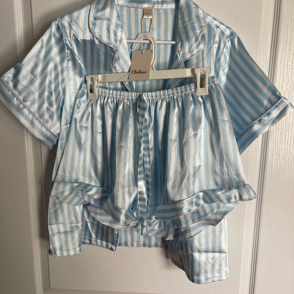 Blue and White Striped Pajama Set